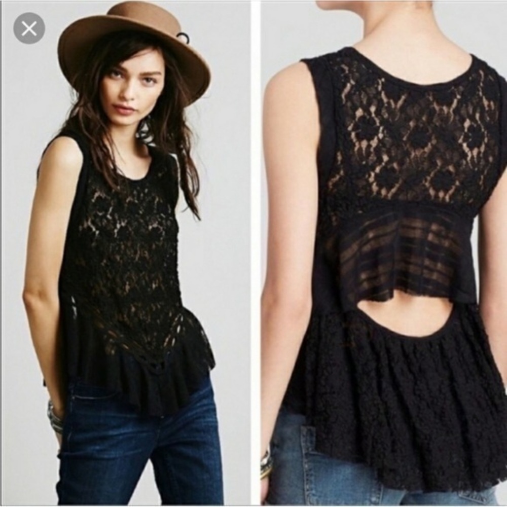 Free people “dark bloom” lace top open back rare